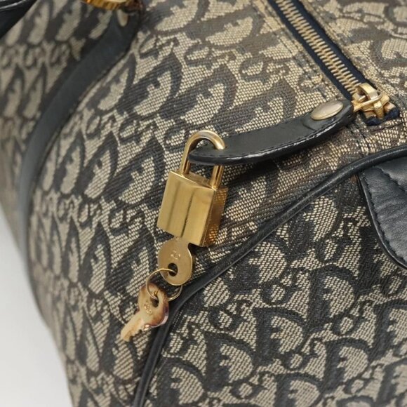 Christian Dior Trotter Canvas Boston Bag Navy Gold Auth 126426 - Picture 10 of 16